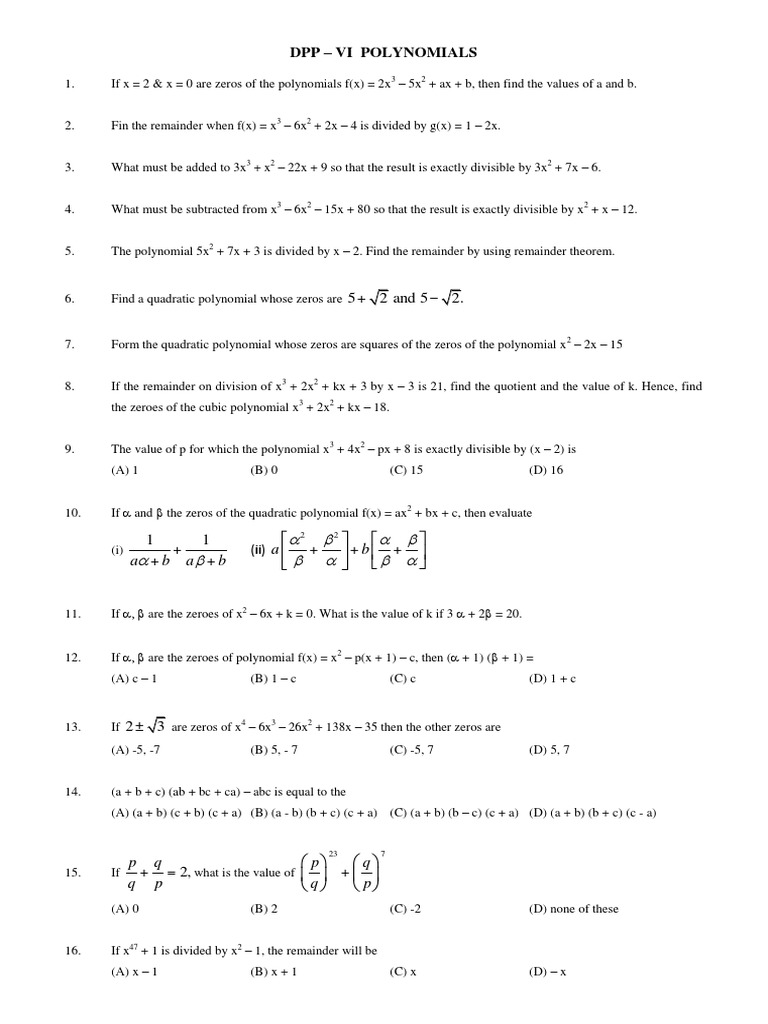 Polynomial Problem Set | PDF | Polynomial | Zero Of A Function