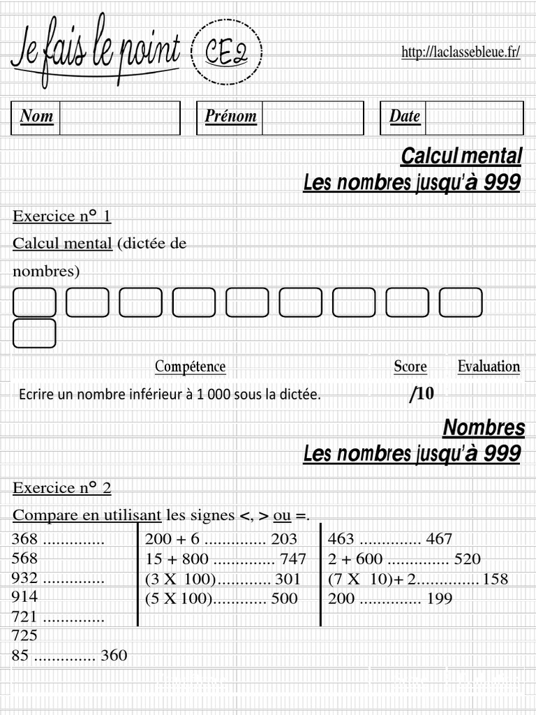évaluation Exercice De Math Ce2 à Imprimer Fiches 11 A 15 CE2 Evaluation | PDF | Géométrie | Espace