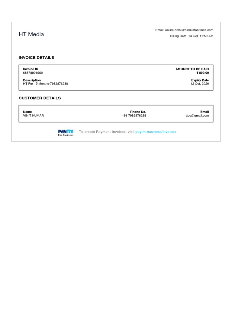 Invoice for HT Media Subscription | PDF