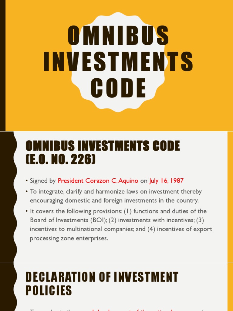 Omnibus Investment Code PDF Economic Development Economic Growth