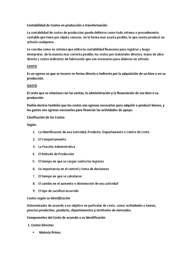Contabilidad de Costos en Producción o Transformación PDF | PDF | Costo ...