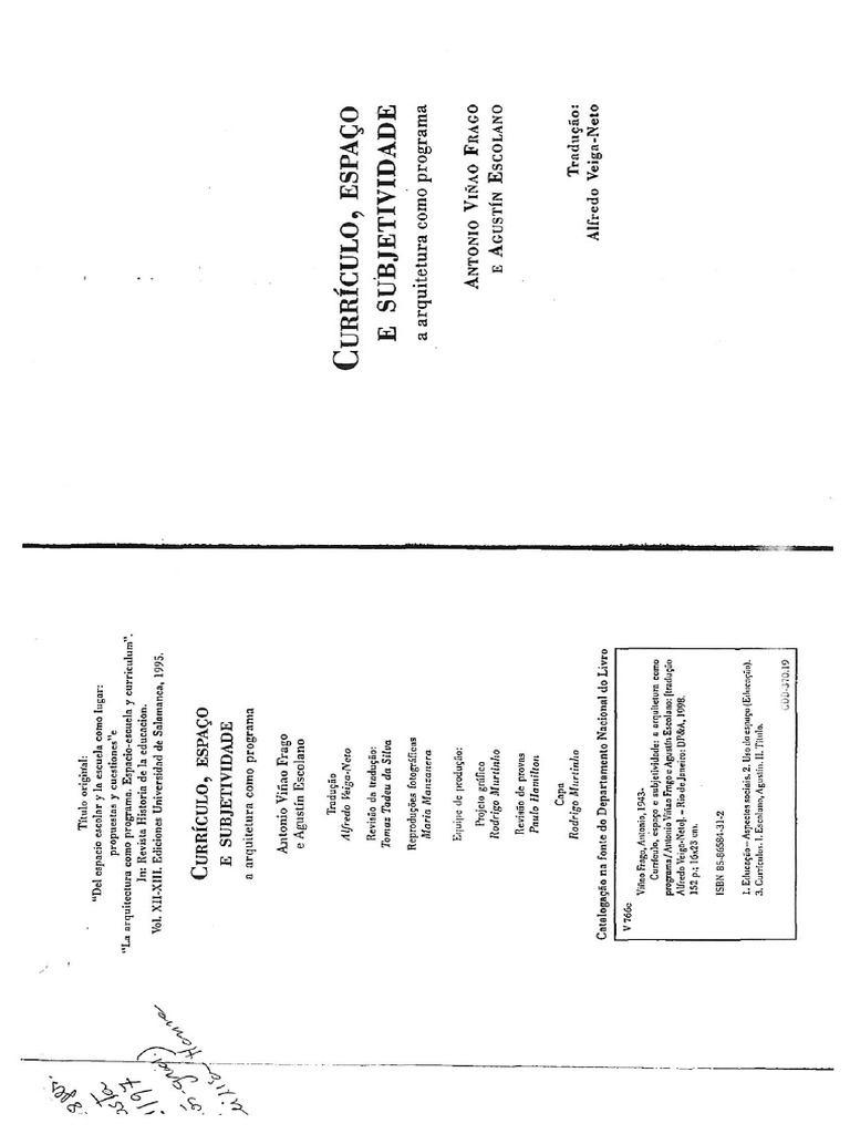 FRAGO, A. V. ESCOLANO, A. Currículo Espaço e Subjetividade PDF | PDF