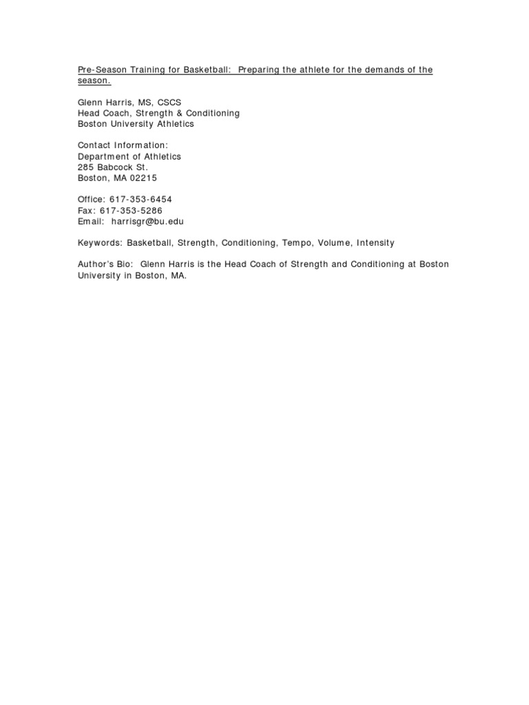 PreSeason Training For Basketball PDF PDF Strength Training Flexibility (Anatomy)
