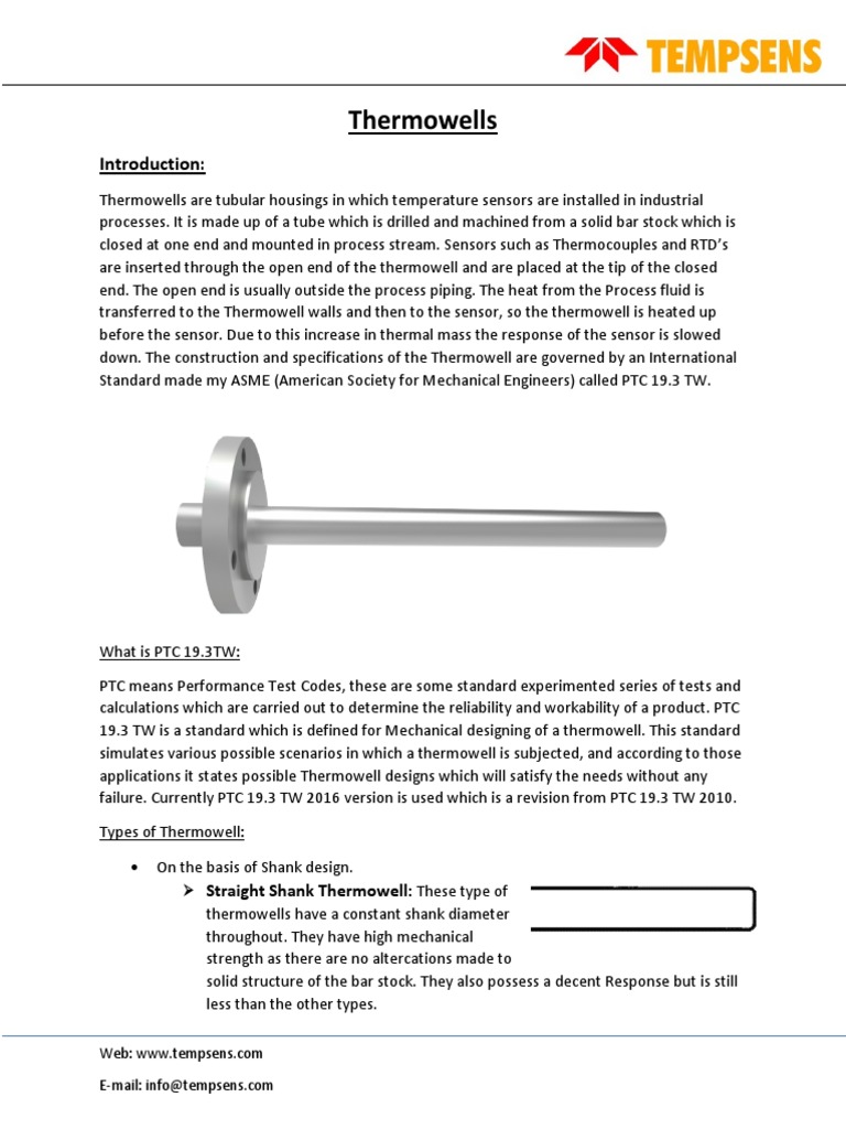 Thermowells Straight Shank Thermowell PDF Physics Building
