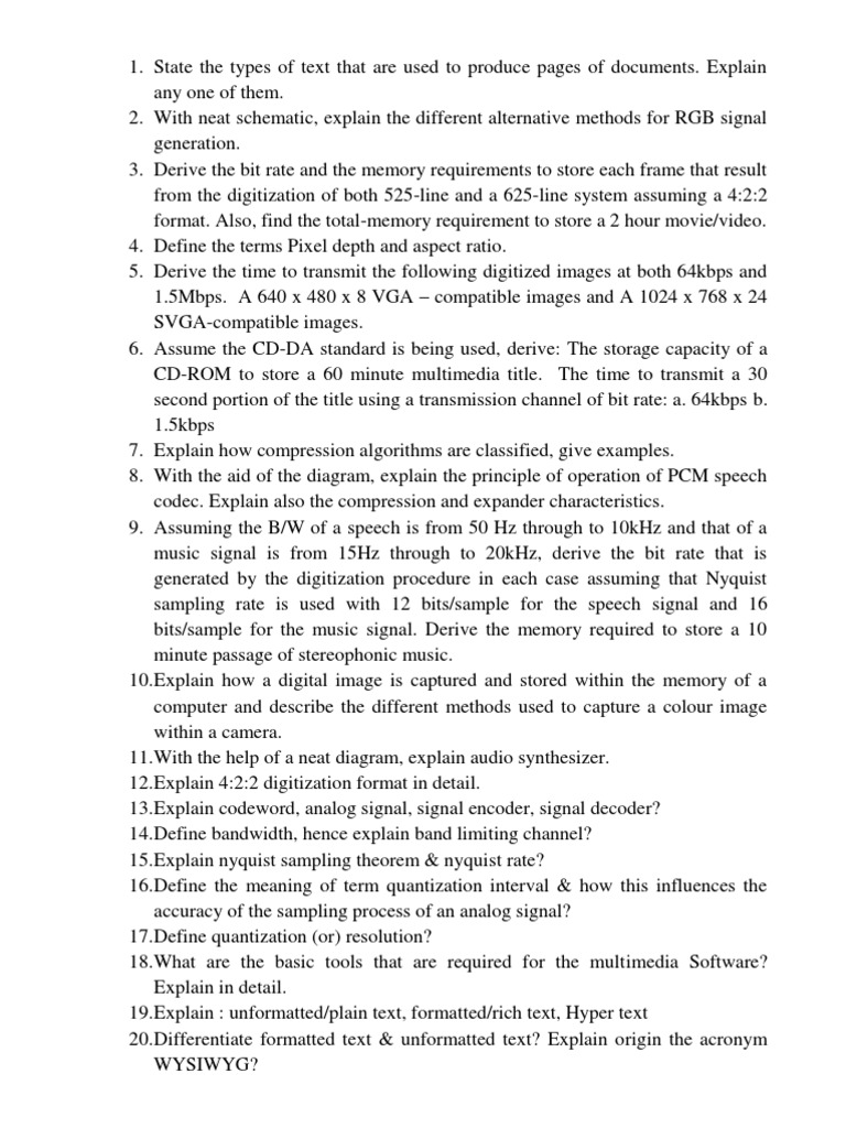 MMC Module 2 Question PDF PDF Data Compression Video