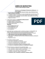 Examen de Marketing con 10 preguntas sobre estrategias, segmentación, producto y publicidad