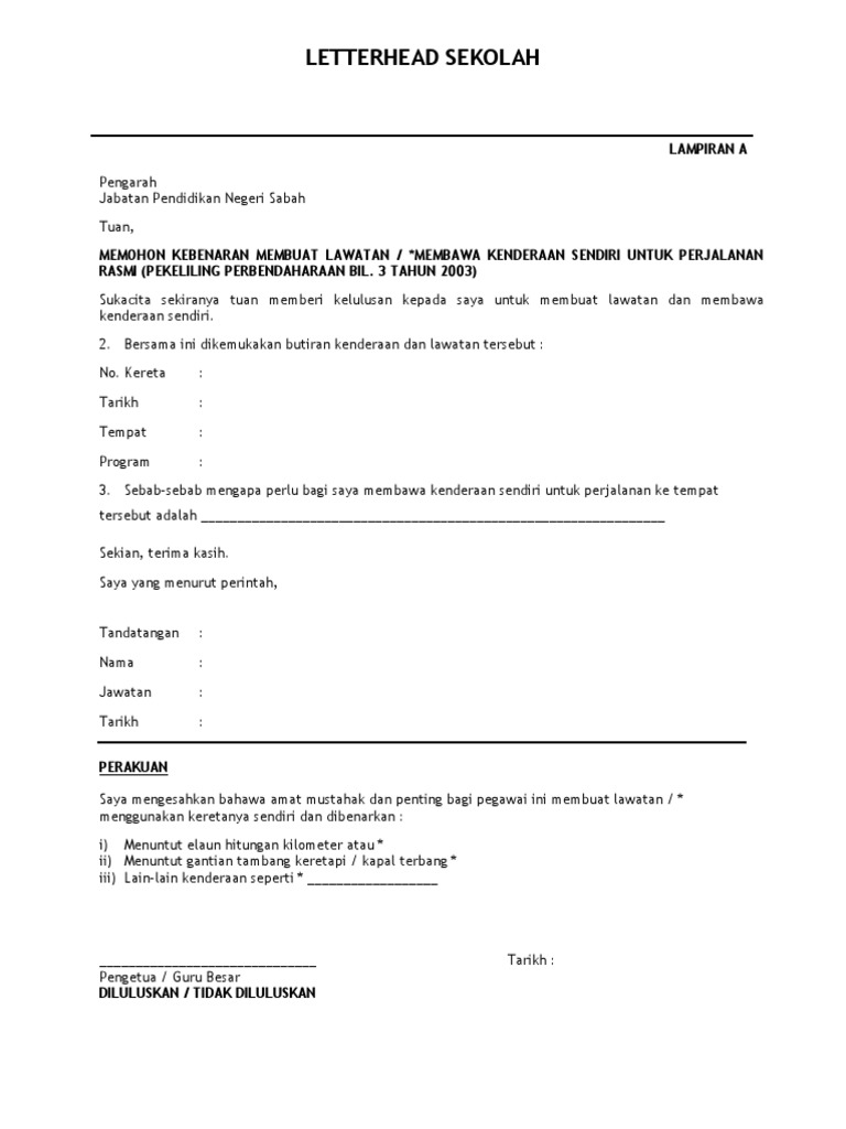 Format Kebenaran Menggunakan Kenderaan Sendiri | PDF