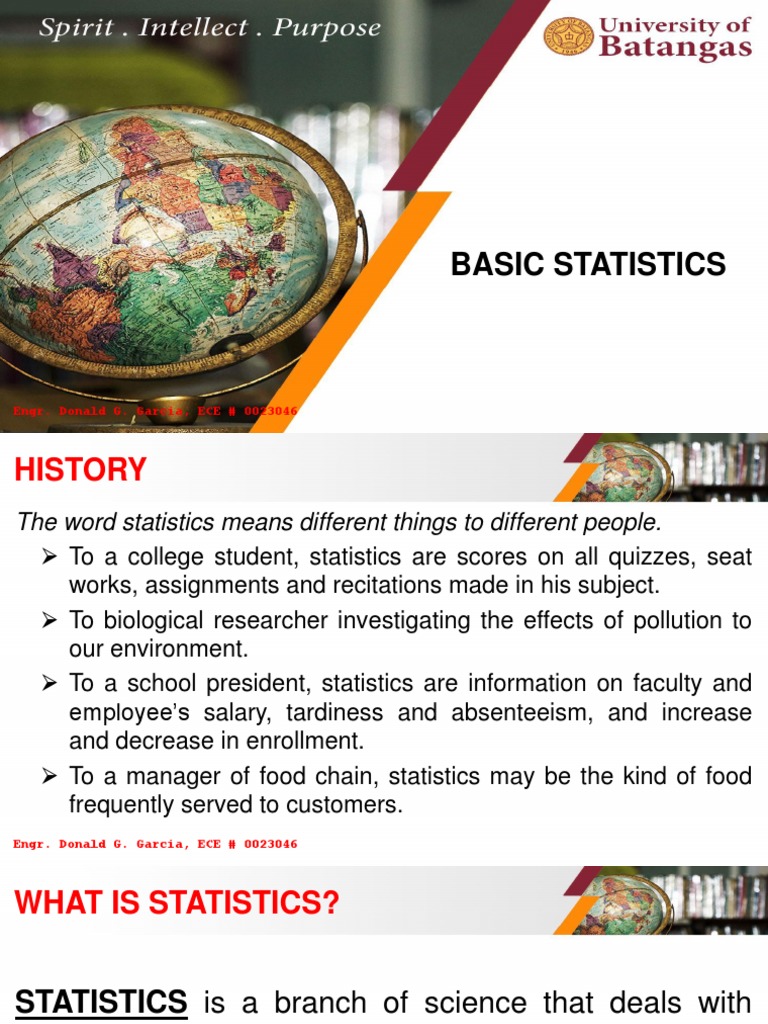 Basic Statistics: Engr. Donald G. Garcia, ECE # 0023046 | PDF | Level ...