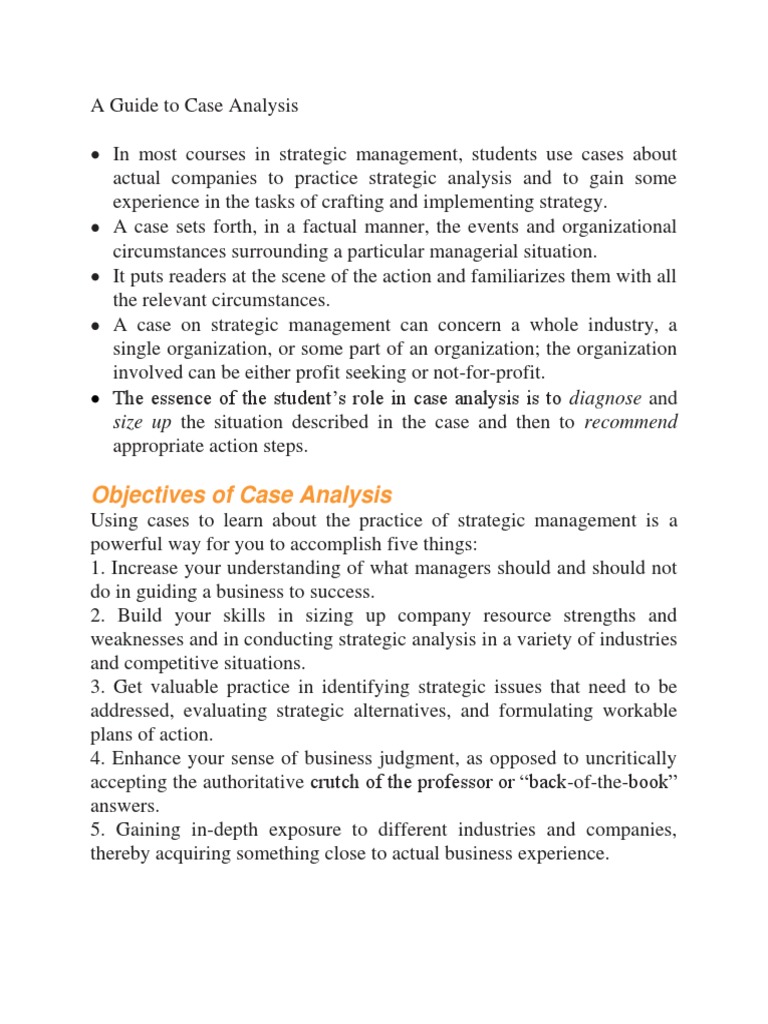 A Guide To Case Analysis Pdf Strategic Management Evaluation