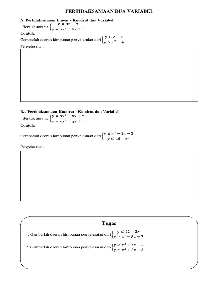 Pertidaksamaan Dua Variabel Linear Kuadrat Dan Kuadrat Kuadrat Docx