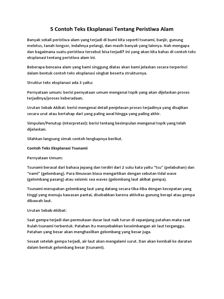 5 Contoh Teks Eksplanasi Tentang Peristiwa Alam