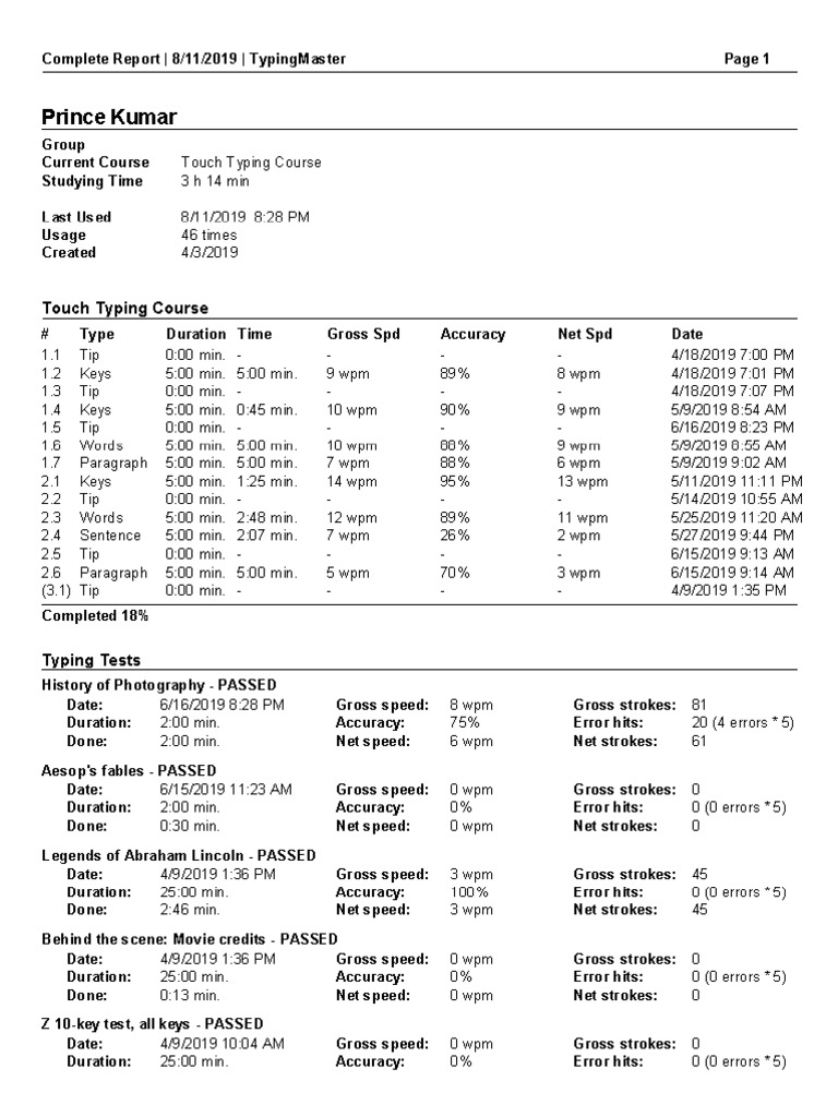 Prince Typing Test PDF | PDF