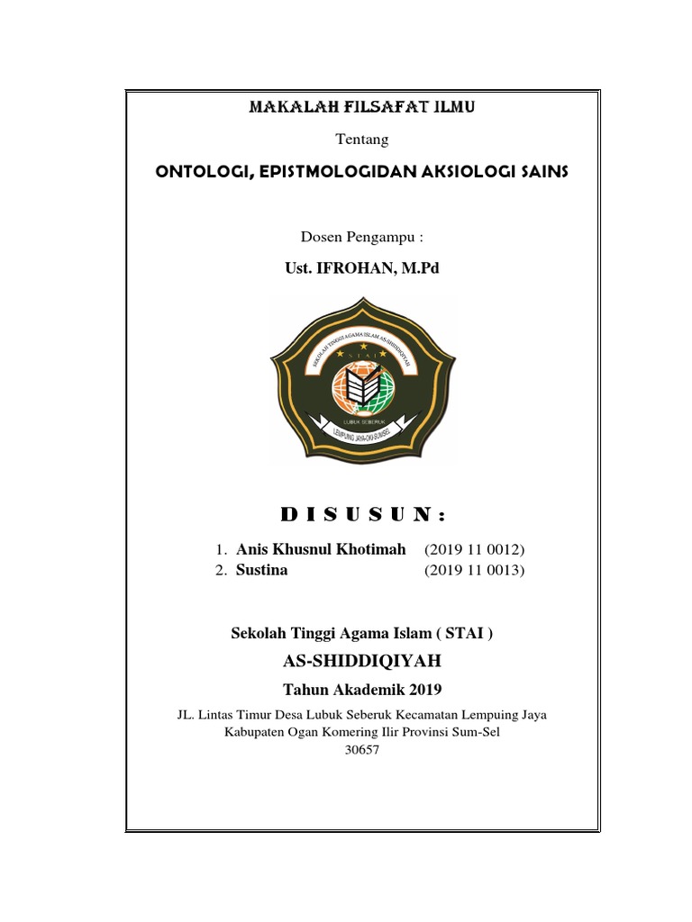 Ontologi Epistmologidan Aksiologi Sains Makalah Filsafat Ilmu