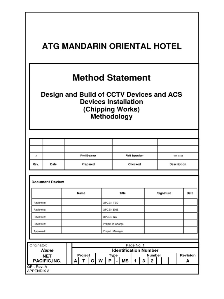 Method Statement For Chipping Works-CCTV and ACS Devices | PDF ...