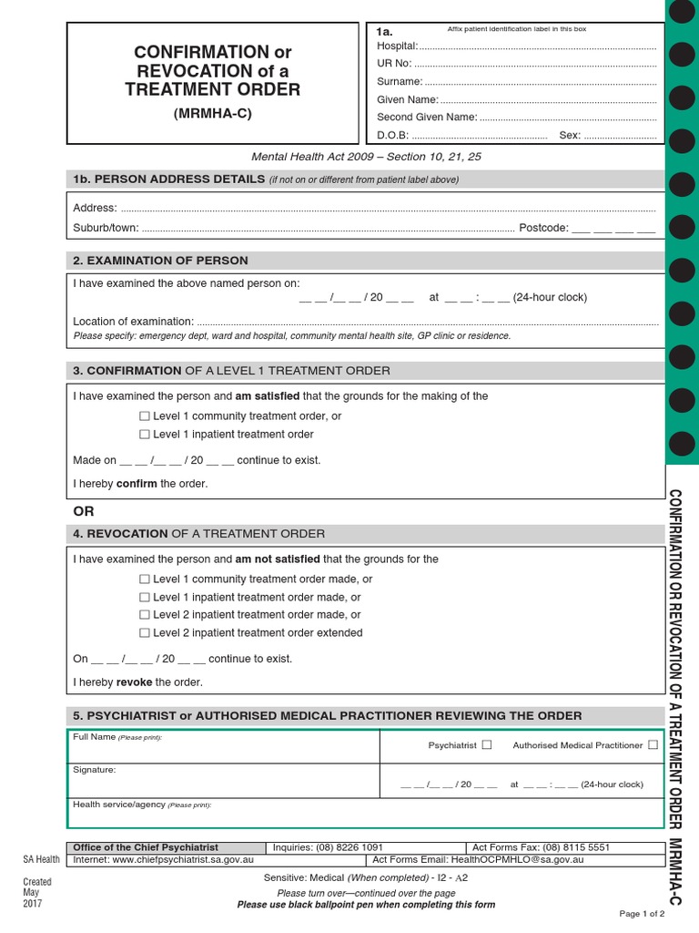 Treatment Order Confirmation Form | PDF | Patient | Hospital
