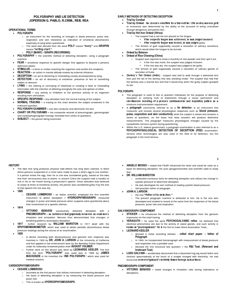 Early Methods and the Development of the Polygraph A History of Lie