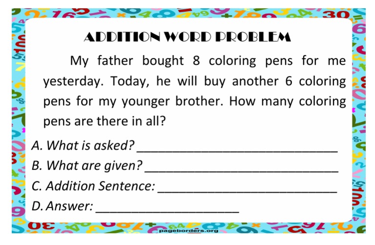A. What Is Asked? - B. What Are Given? - C. Addition Sentence: - D ...