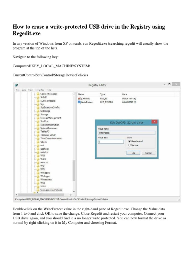 How To Erase A WriteProtected USB Drive in The Registry Using Regedit
