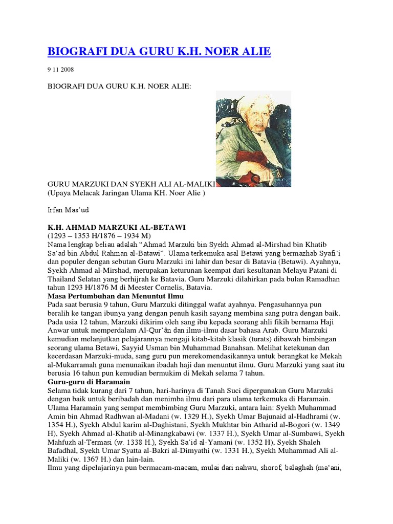 Biografi KH Noer Ali dan Guru Marzuki | PDF
