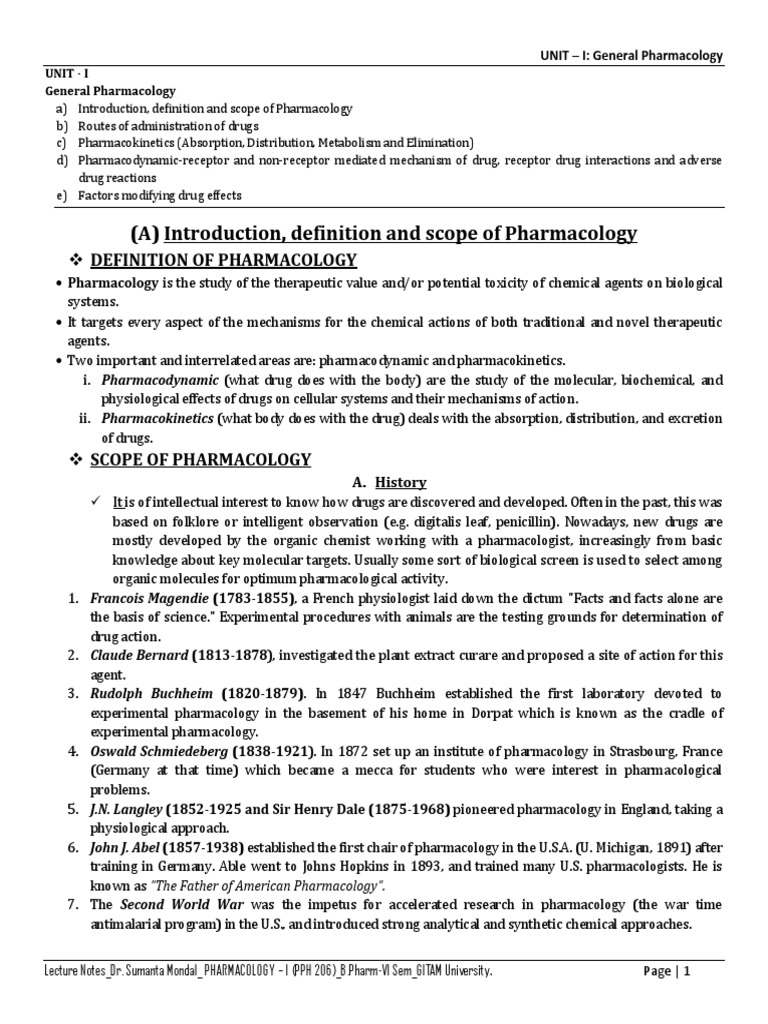 A Introduction Definition And Scope Of Pharmacology Pdf