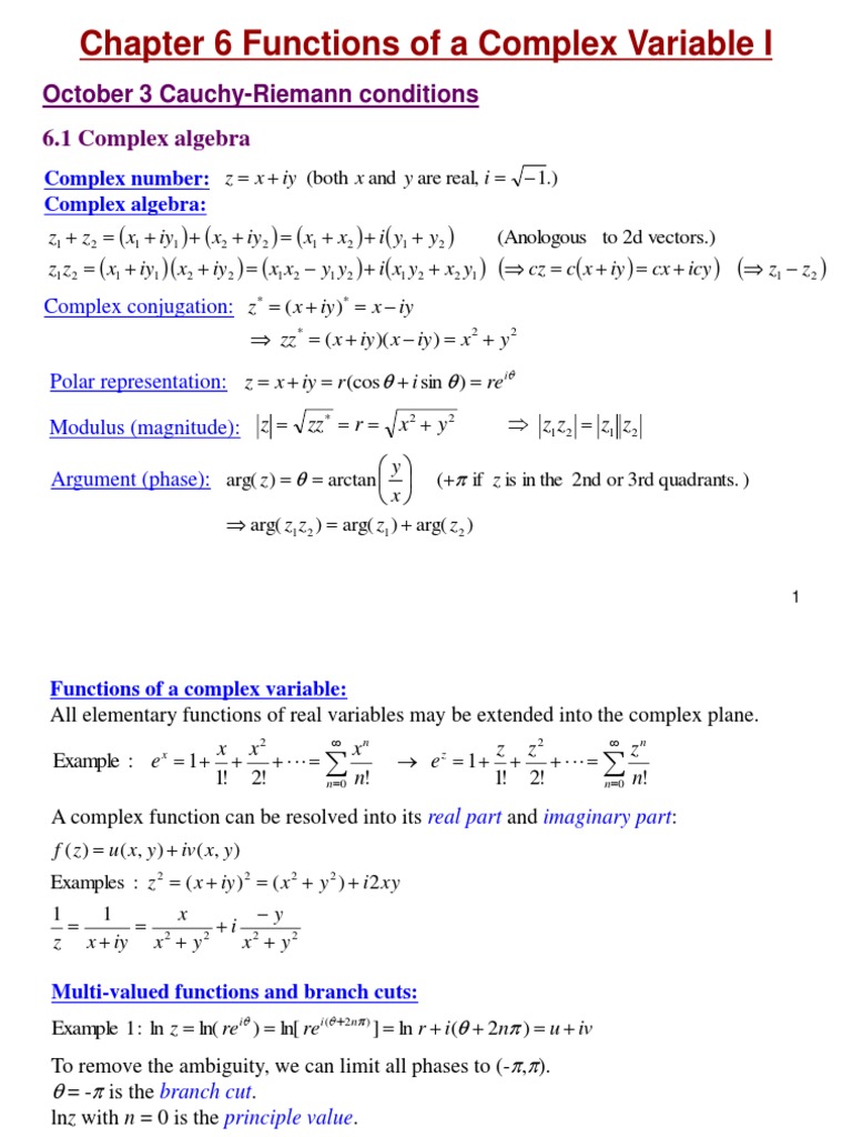Chapter 6 Functions of A Complex Variable I: October 3 Cauchy-Riemann ...