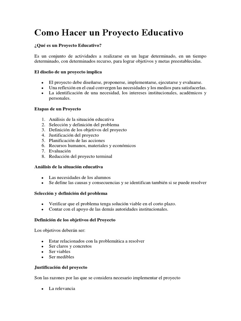 Como Hacer Un Proyecto Educativo | PDF | Planificación | Evaluación