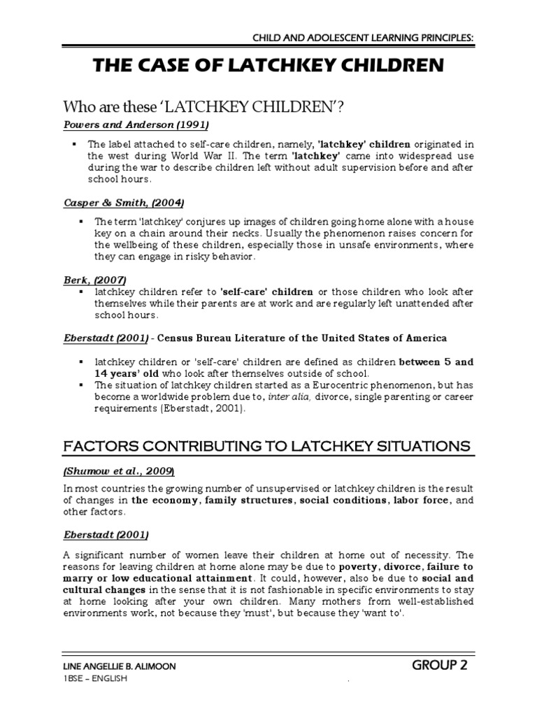 Latch Key Children (Reference) PDF Adolescence Substance Abuse
