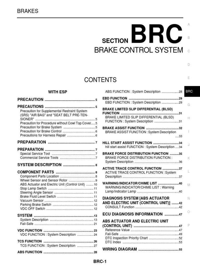 Nissan Brake Control System DTCs | PDF | Airbag | Anti Lock Braking System