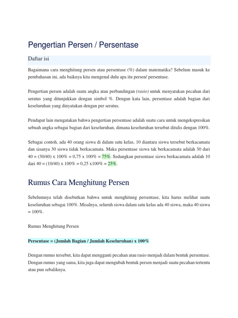 Pengertian dan Rumus Persen Matematika | PDF