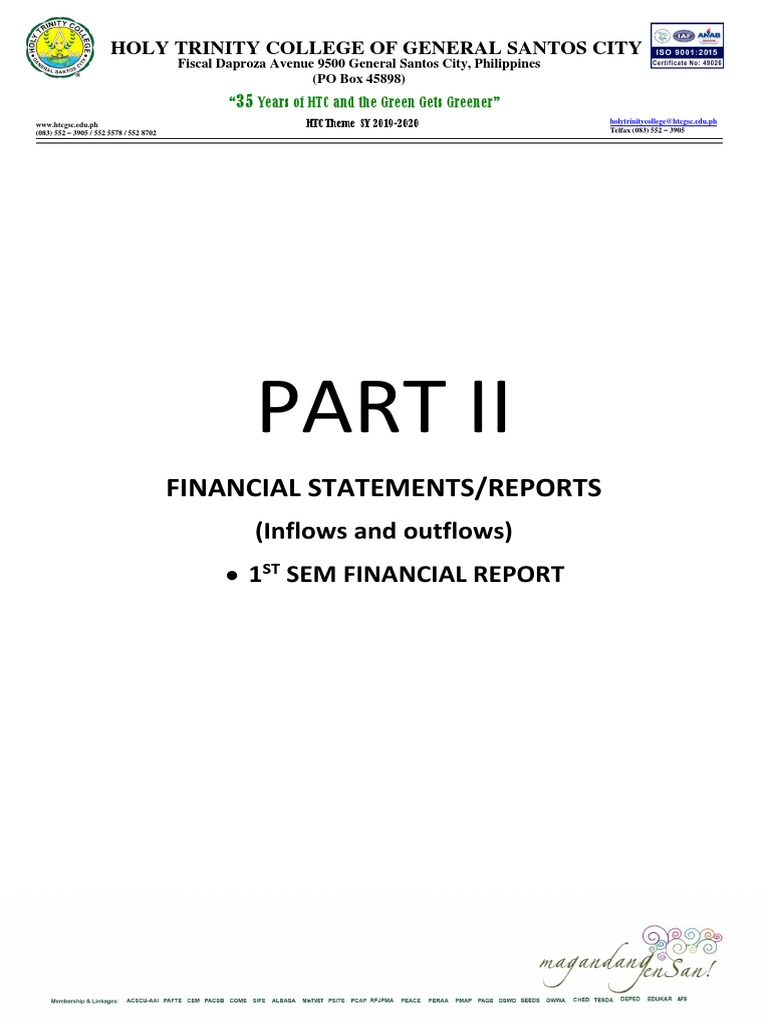 Financial Statements/Reports: (Inflows and Outflows) 1 Sem Financial ...
