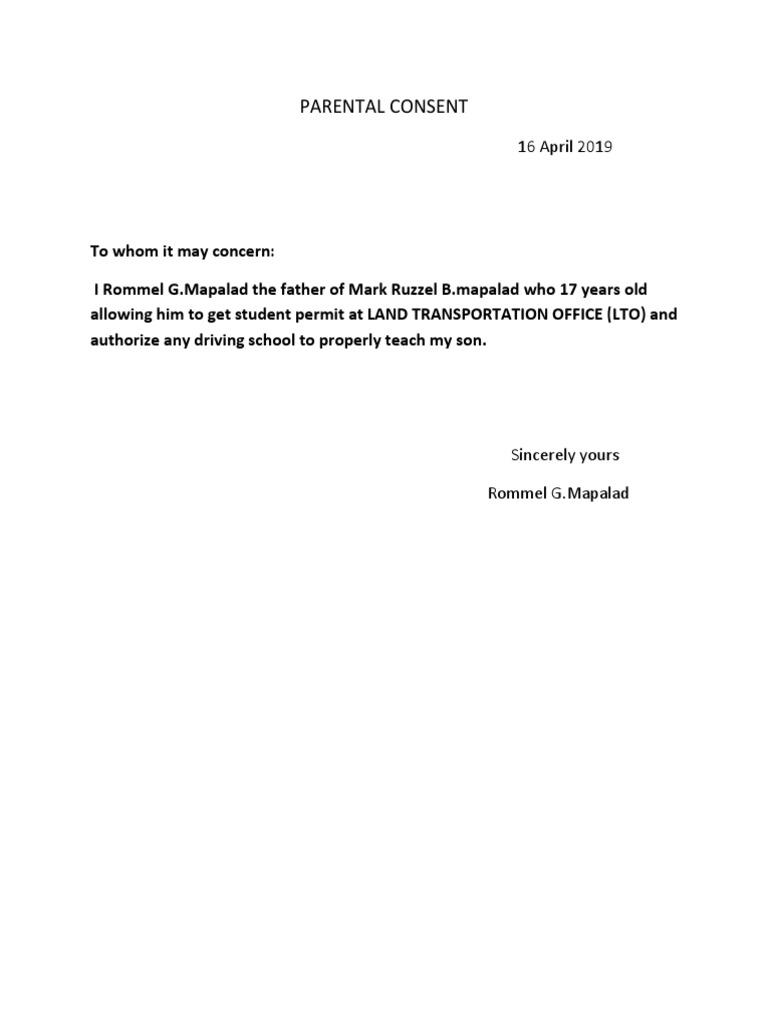 Parental Consent for Driving Permit | PDF