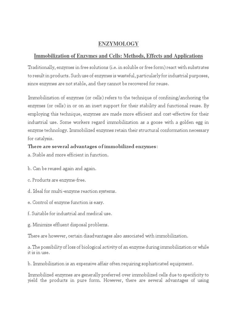 Enzyme Immobilization Techniques and Benefits | PDF | Fructose | Enzyme