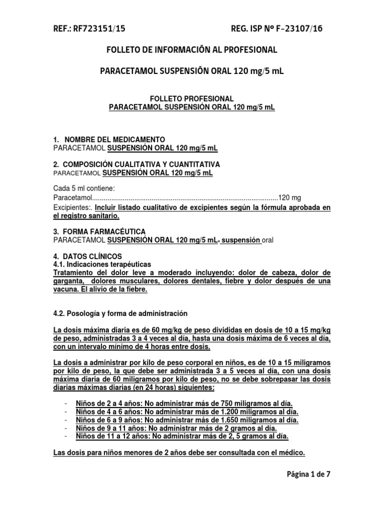 Paracetamol Suspension 120mg PDF Medicamentos con receta Farmacología