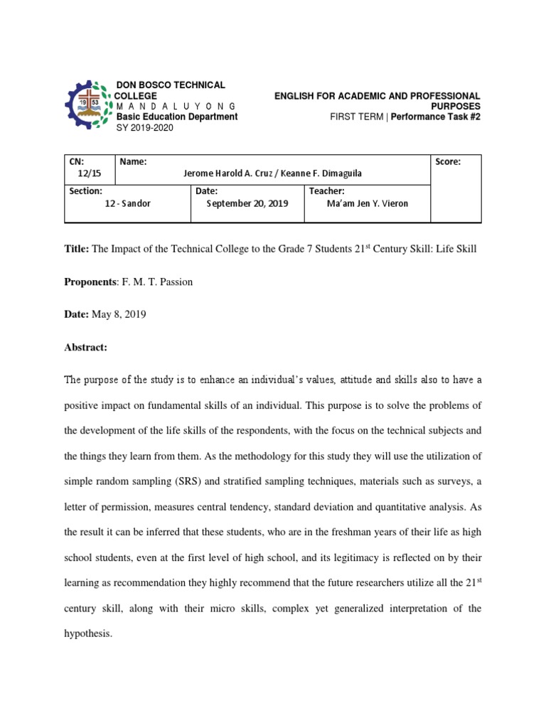 Title: The Impact of The Technical College To The Grade 7 Students 21 ...