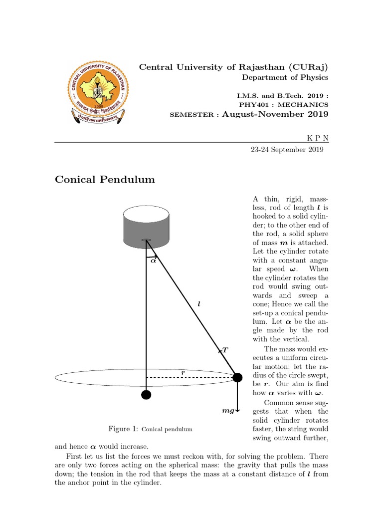 Conical Pendulum Pendulum Equations