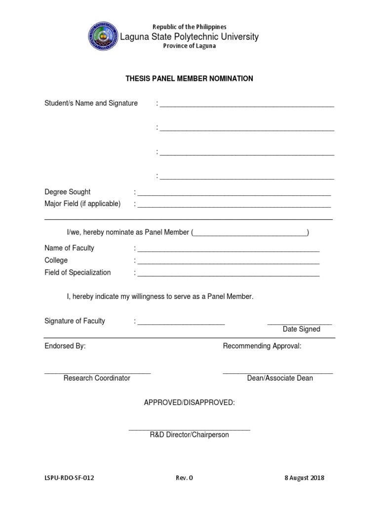 012 Panel Member Nomination Form | PDF