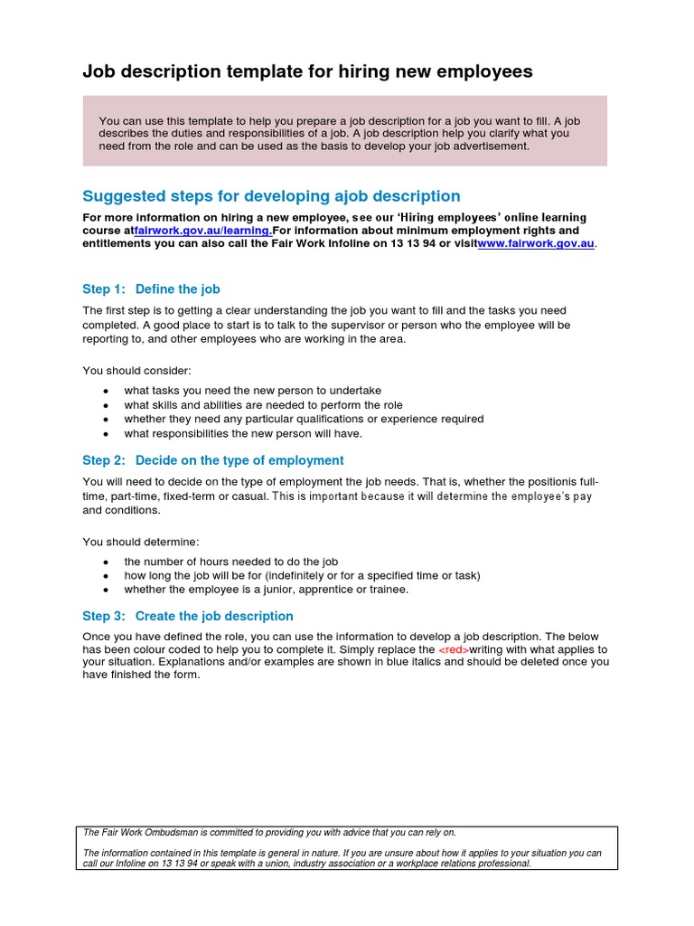 Job Description Template Employee Job Description Simple Template