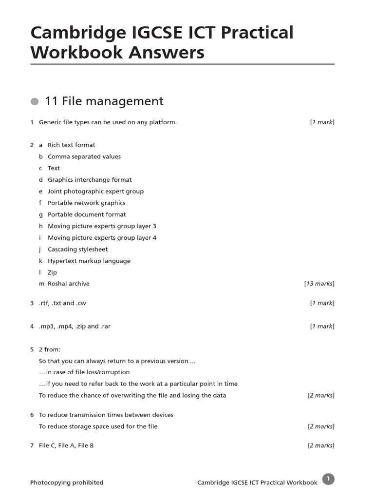 Cambridge IGCSE ICT Practical Workbook Answers: 11 File Management ...