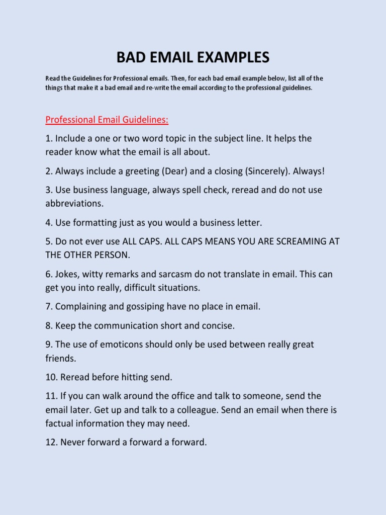Professional Email Guidelines Analyzing Bad Email Examples PDF