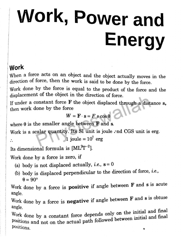 Work Power Energy Formula Sheet PDF