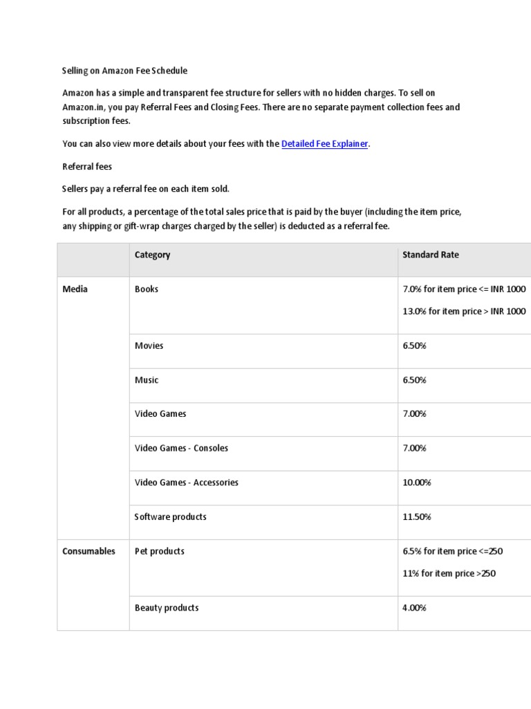 Selling On Amazon Fee Schedule PDF Computing And Information Technology