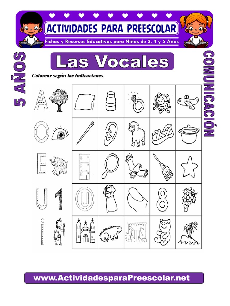 Actividades de Vocales para Preescolar | PDF | Artes del Lenguaje y  Comunicación, image size:768x1024