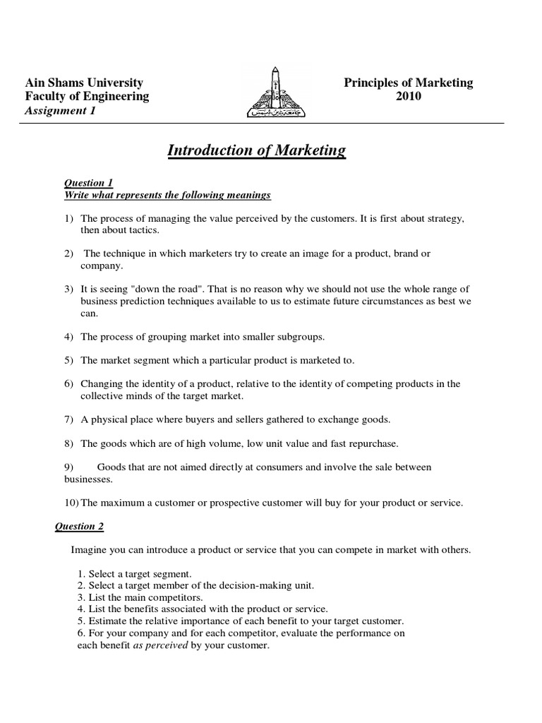 Introduction of Marketing: Assignment 1 | PDF | Marketing | Sales