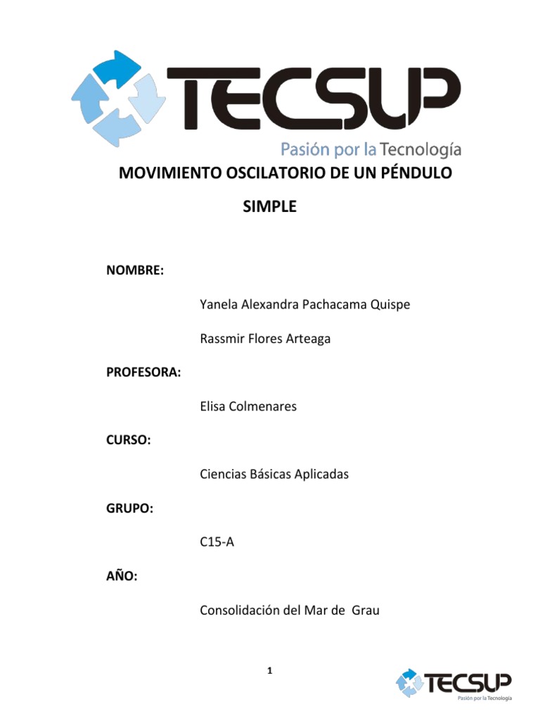 Movimiento Oscilatorio De Un Péndulo Simple 1 Pdf Péndulo