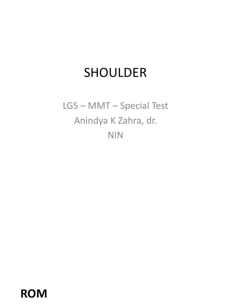 Shoulder Assessment: Tests & ROM Analysis | PDF | Wellness | History