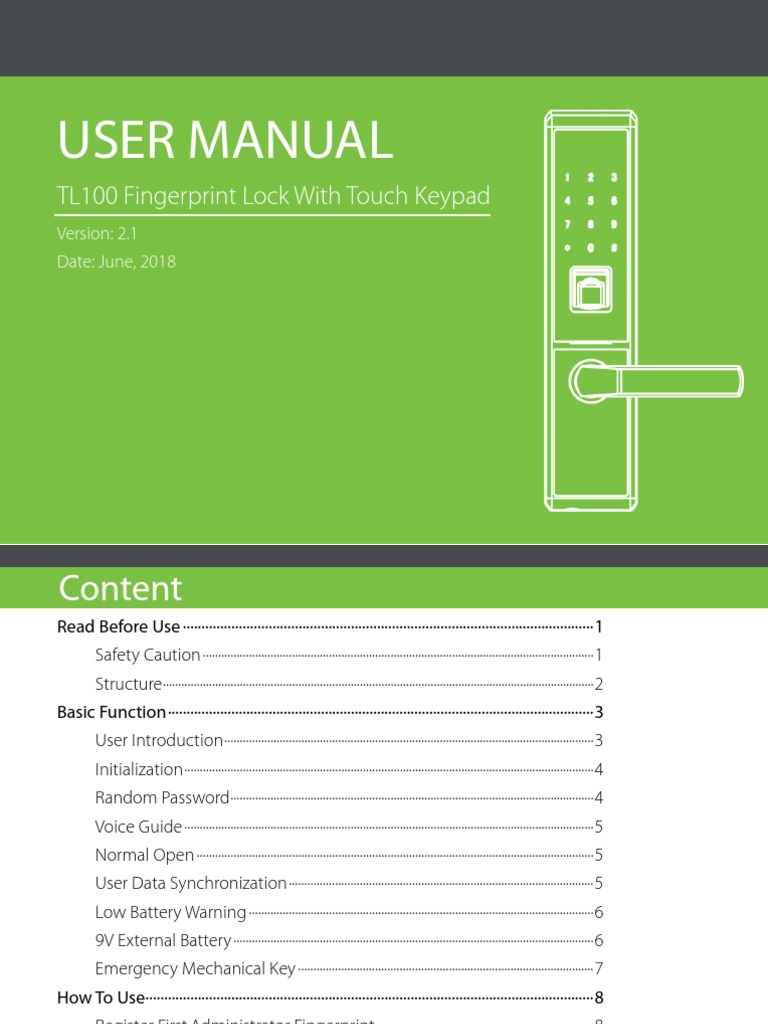 TL100 Fingerprint Lock Manual | PDF | Fingerprint | Password