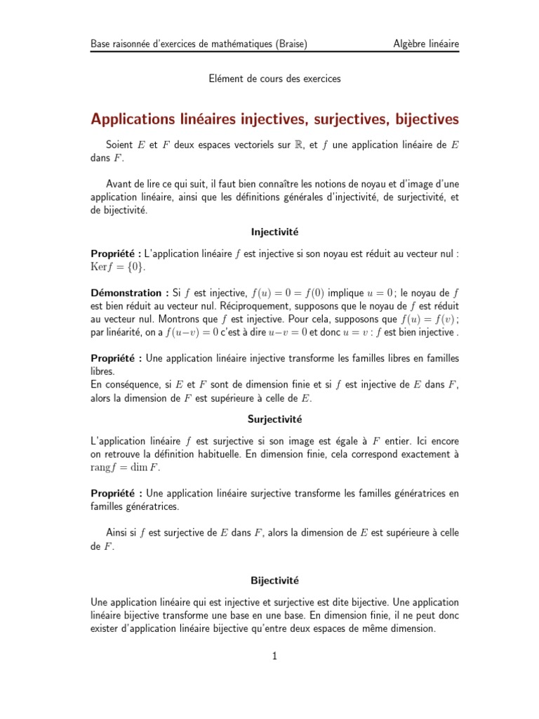 Applications linéaires : injectivité, surjectivité, bijectivité | PDF ...