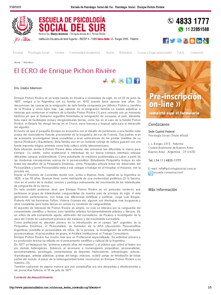 El ECRO de Enrique Pichon Rivière | PDF | Psicoanálisis | Subjetividad