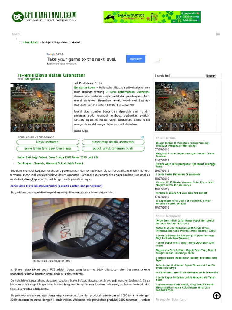 Jenis Jenis Biaya Dalam Usahatani