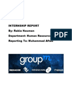 Internship Report By: Rabia Nauman Department: Human Resource Reporting To: Muhammad Aftab